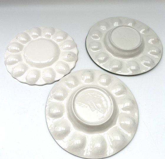 Image 1 of Tres platos de ostras/huevos pintados a mano – Sarreguemines, Francia