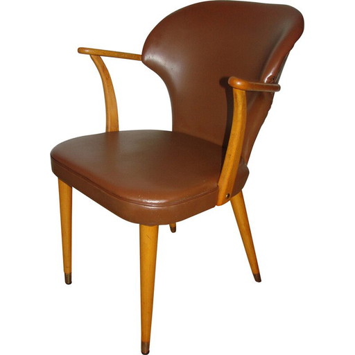 Vintage beukenhouten en eco lederen fauteuil, jaren 1960