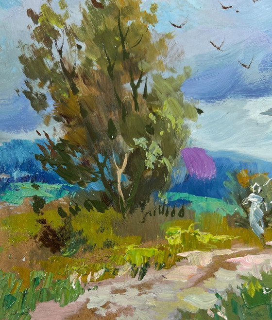 Image 1 of Original Oil Painting Summer Nature Landscape Path to the sky