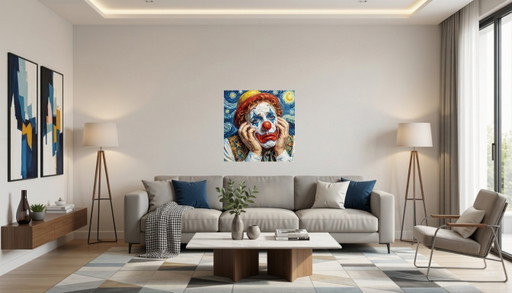 Acrylic painting on canvas "Sad Clown" / 60x60 cm
