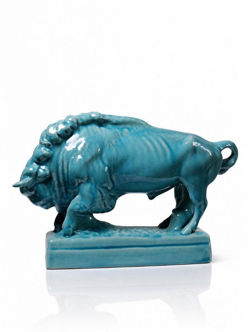 Terracotta smaltata turchese, Bison Zsolnay, Ungheria, XX secolo, anni '40-'50