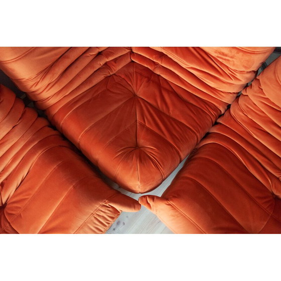 Image 1 of Togo vintage living room set in orange velvet by Michel Ducaroy for Ligne Roset, France 1973