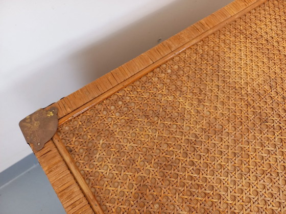 Image 1 of Baule vintage in legno, rattan, paglia e ottone