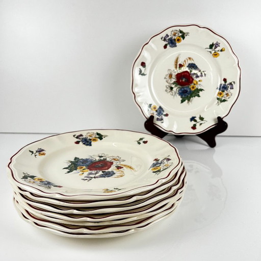 Set of 8 "Agreste" Sarreguemines Dinner Plates, 20th Century