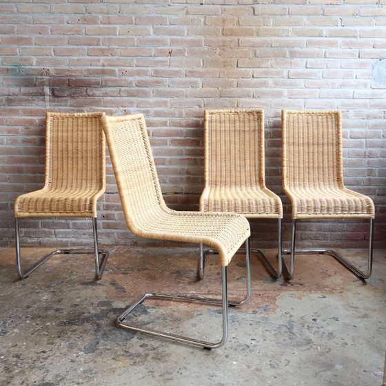 Image 1 of Set 4 rieten buisframe Chroom design jaren 80