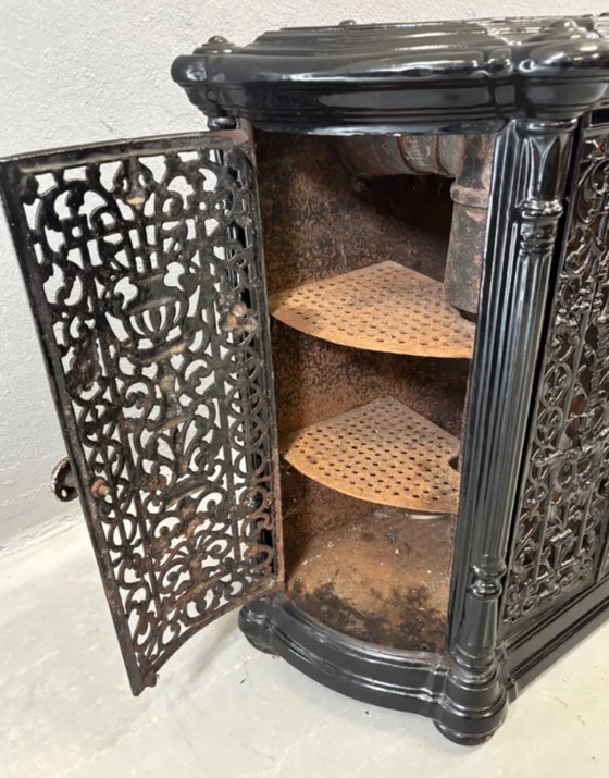 Image 1 of Antique Decorative Fireplace Insert Ornate Cast Iron Black 1900s French Style