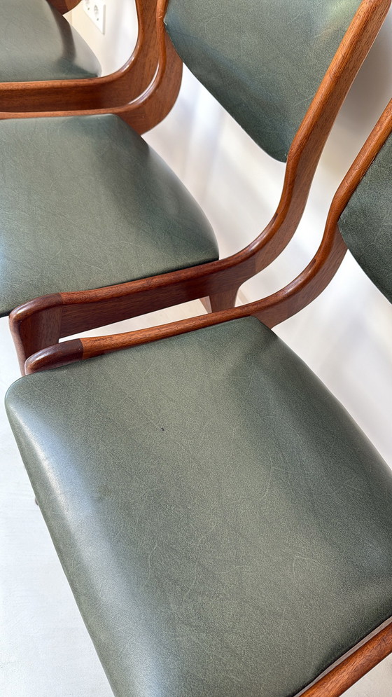 Image 1 of Four vintage wooden chairs with green faux leather