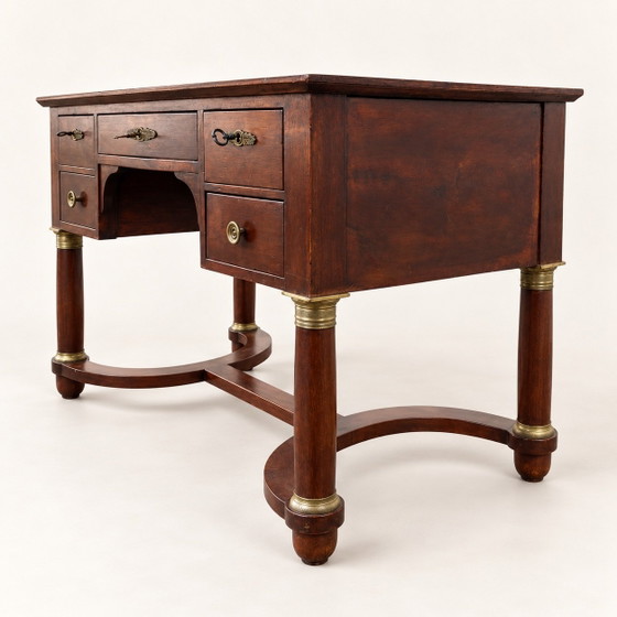 Flacher Schreibtisch im Empire-Stil aus Mahagoni – Leder, Holz (photo 6 of 9)