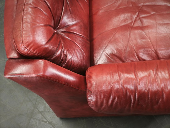 Divano tre posti in pelle rossa danese moderno anni '70, design scandinavo, Divani 3 posti, Legno, Rosso (foto 11 di 15)