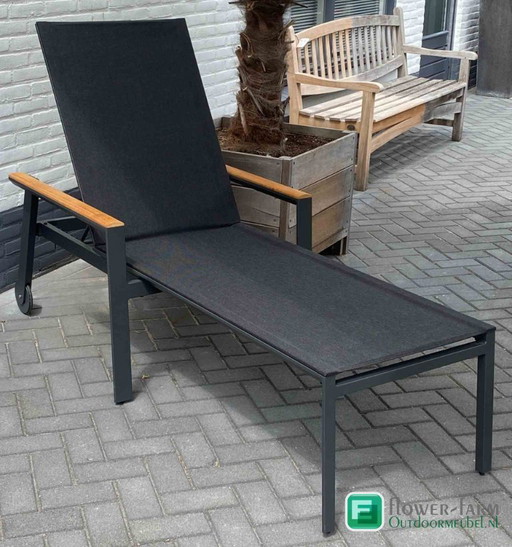 Lounger alu-textileen met teak Solpuri SPA 