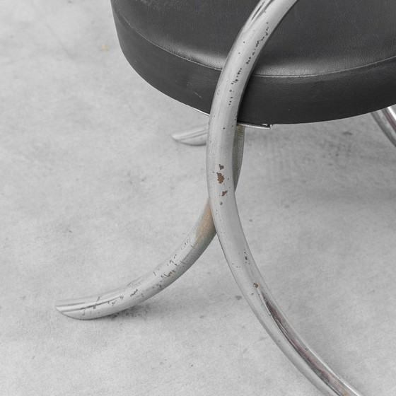 Image 1 of SET VAN 6 VINTAGE GIOTTO STOPPINO-STIJL STOELEN UIT DE JAREN 70 – VERCHROOMDE DESIGNERSTOELEN MET ZWART KUNSTLEER