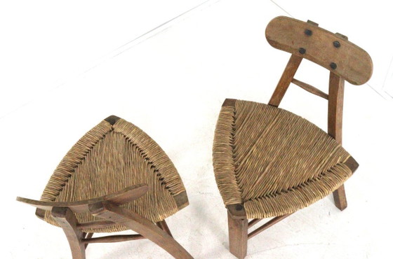 Image 1 of Set of 2 brutalist tripod vintage chairs
