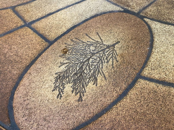 Image 1 of Table basse ronde ovale céramique Barrois Vallauris de 1960 modèle herbier vintage