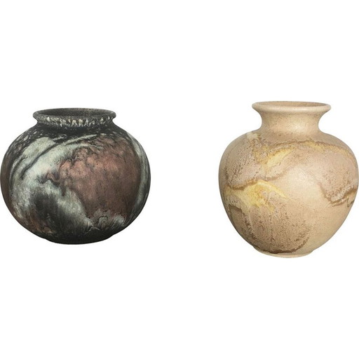 Paire de vases en poterie vintage Fat Lava Abstract by Ruscha Allemagne 1960s