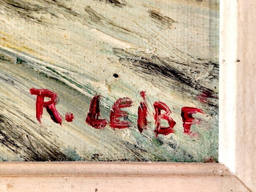 Vintage Signed Oil Painting | Dutch Rural Landscape with Thatched Houses | R. Leibé