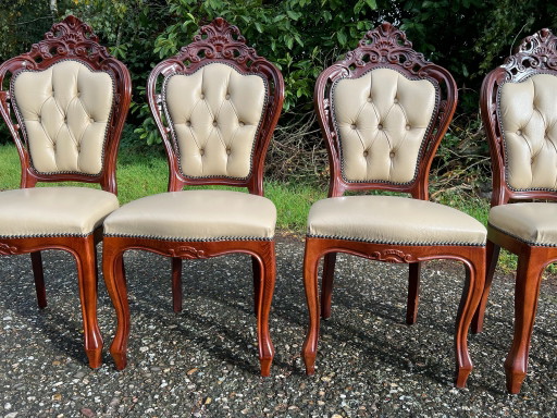 4 Chaises de salle à manger baroques cuir acajou