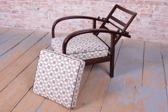 Poltrona Art Déco regolabile restaurata, di Thonet, Faggio, Lucidata, Ceca, anni '20, Poltrone, Tessile, Legno (foto 3 di 15)