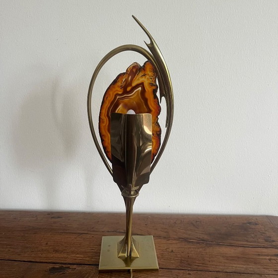 Vintage Brass and Agate Lamp, Willy Daro Style – Table lamps, Stone (photo 5 of 7)