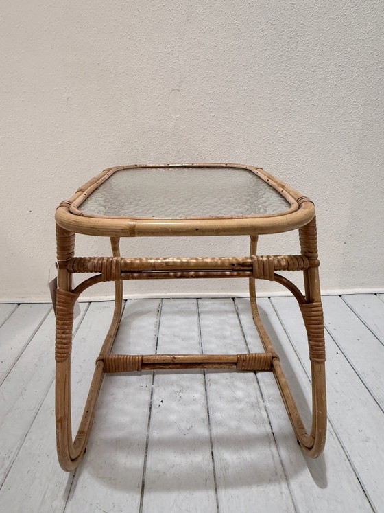 Tavolino vintage Rohe Noordwolde con vetro strutturato – Rohé Noordwolde, Tavolini da caffè, Rattan (photo 8 of 9)