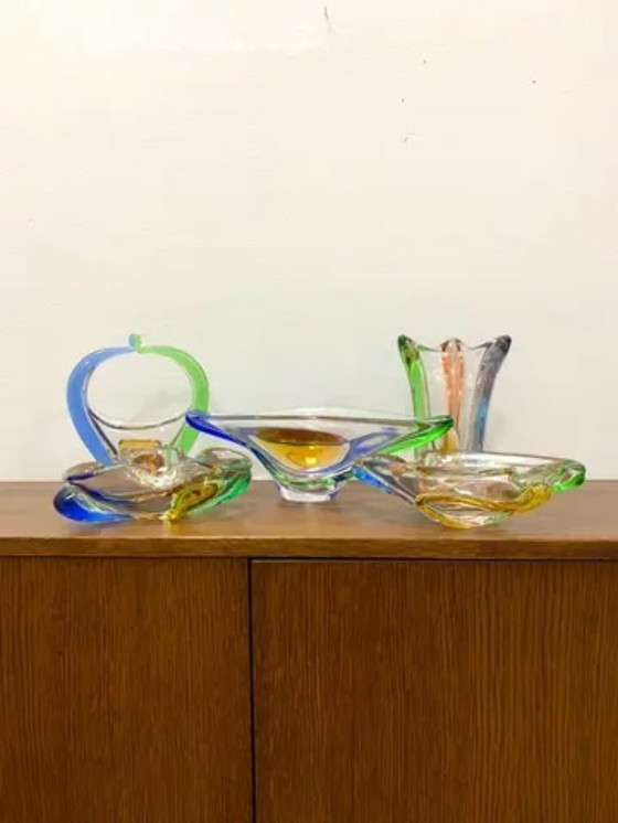 Image 1 of Service à Verre Mid-Century Rhapsody par František Zemek, Verre d'Art tchèque, 1960s