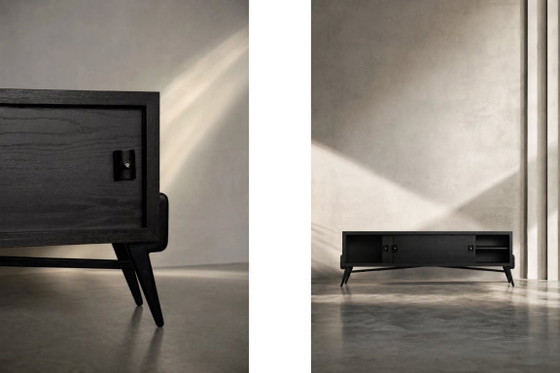 Image 1 of Vintage Mid-Century Modern Scandinavian Dark Oak Sideboard with Wooden & Metal Handles, 1960s