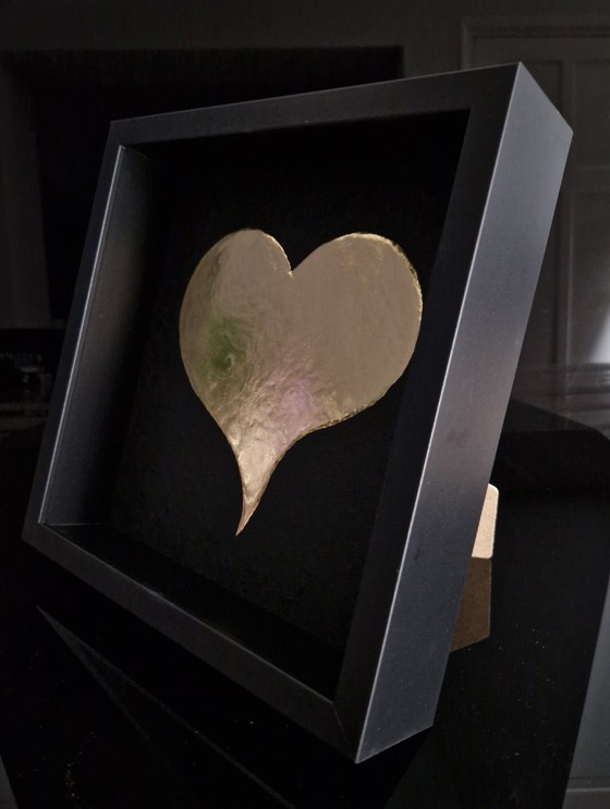 Image 1 of Gouden hart 23kt goud verguld pop art kunstwerk in lijst limited edition