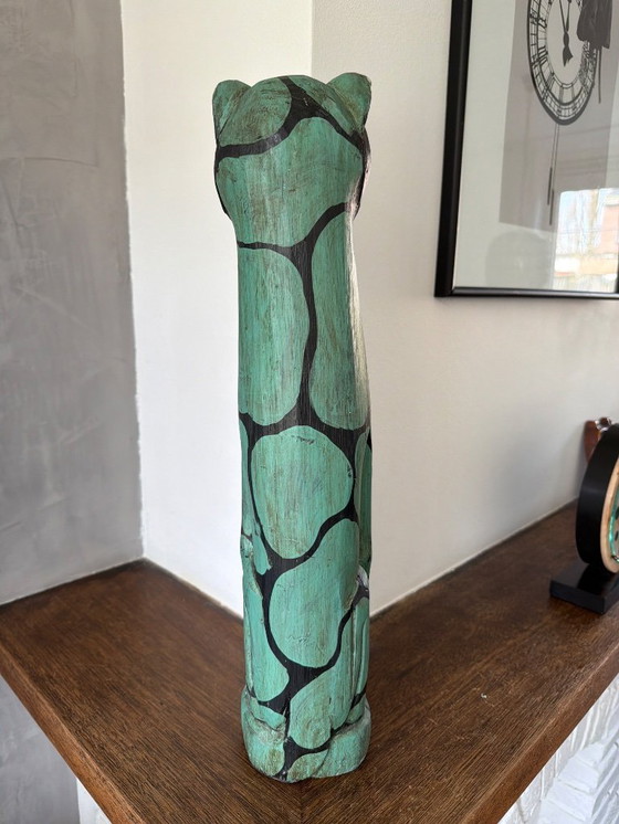 Image 1 of Vintage mint green with red cat 50cm high