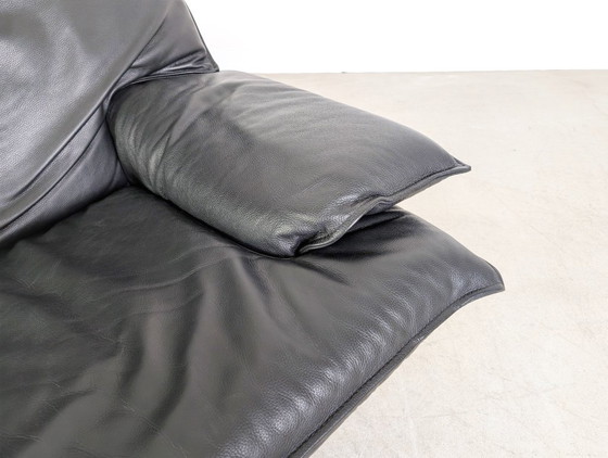 Image 1 of Vintage Italian 3-seater sofa, design couch, black leather, 1980s