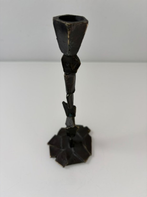 Vintage Brutalist Candle Holder with Patina, Metal, Brown, Abstract (photo 13 of 14)