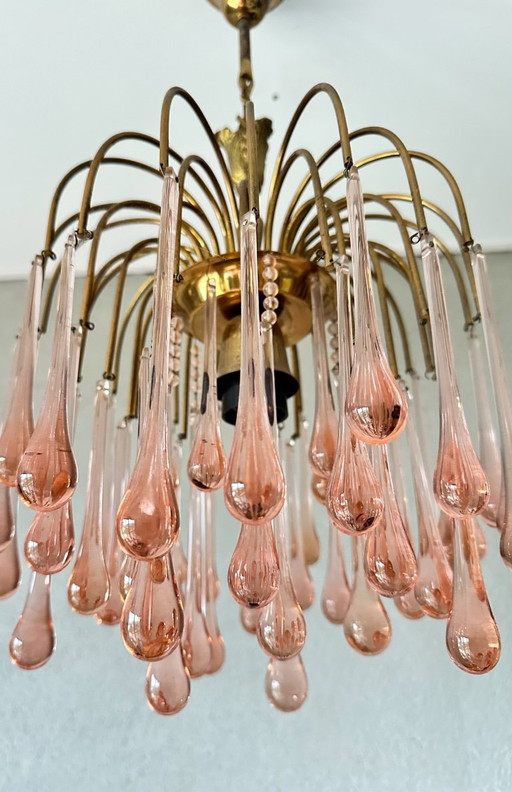Vintage pink teardrop kroonluchter – Glass, Metal (photo 2 of 11)