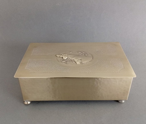 Scatola per sigari WMF art deco/Jugendstil in rame martellato, 1910 circa