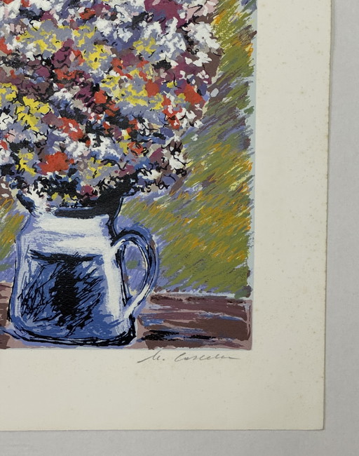 Quadro serigrafia M.Cascella, frutti migliori arte moderna, paesaggio
