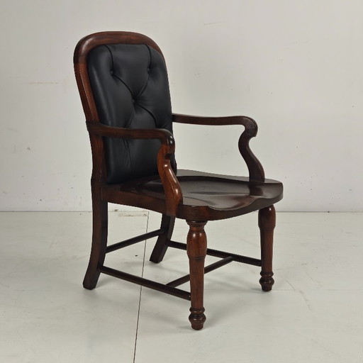 Victorian English Walnut & Leather Library Desk Chair – fauteuils, Wood