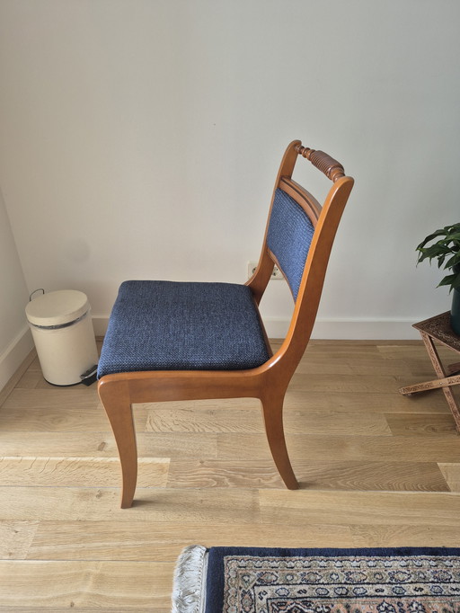 4 chaises de salle à manger en bois tissu bleu