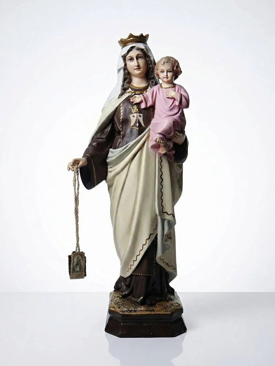Statuetta gesso ND del Monte Carmelo, laboratori Olot, occhi di vetro, – Oggetti decorativi, Legno, Cromo (photo 2 of 17)