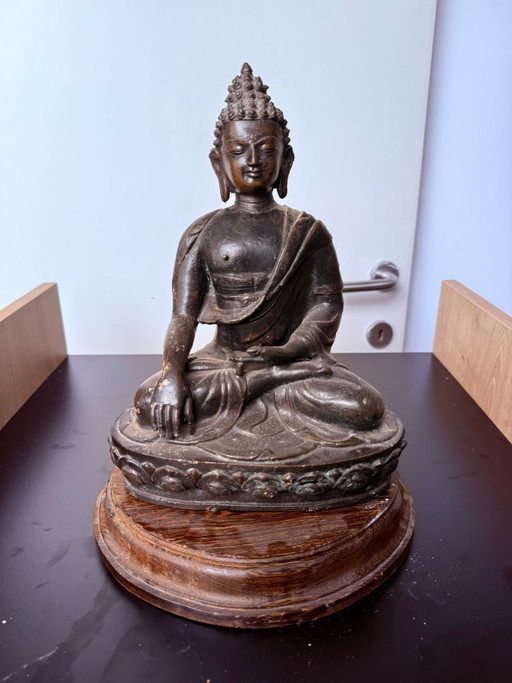 Shakyamuni Buddha Statue – beeldhouwkunst, Bronze, Wood