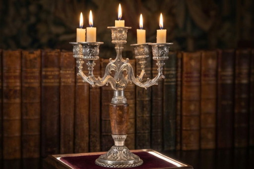 Eleganter Vintage-Kandelaber mit 5 Leuchten – signiert von AGAD im Barockstil der 1970er Jahre.