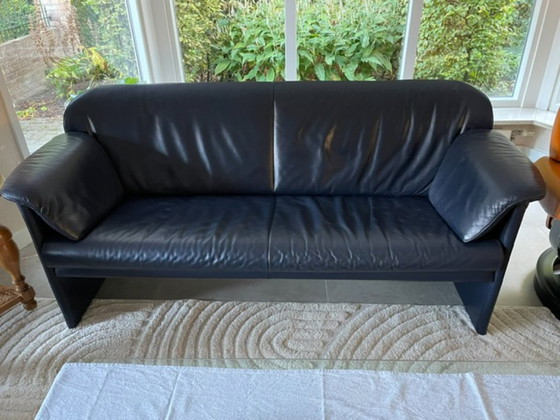 Jori 3-seater sofa blue leather (photo 2 of 5)