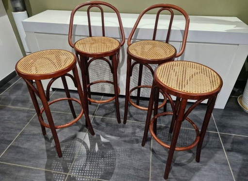 Juego de 4 taburetes de bistró de mimbre estilo vintage