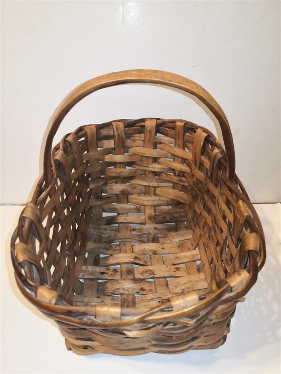 Image 1 of Zeldzame antieke retro vintage houten mand / 20e eeuw