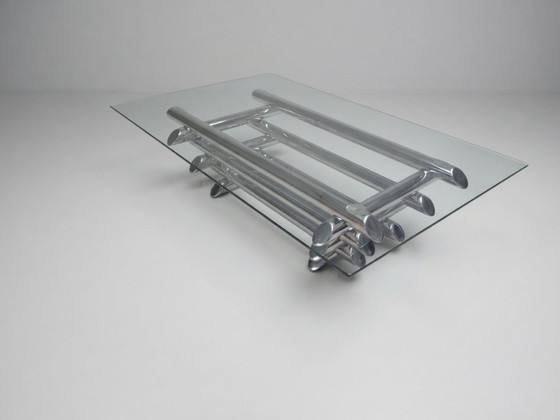 1970s Chrome & Glass Coffee Table – Attributed to Paul Mayén – paul mayen, Salontafels (photo 4 of 8)