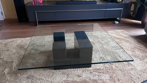 Image 1 of Glass coffee table with solid granite base