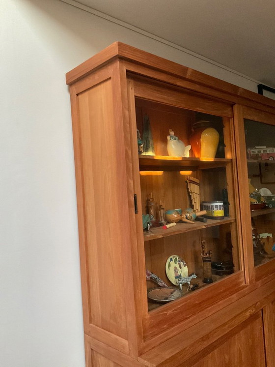 Image 1 of Teak display cabinet in two parts. Good condition!