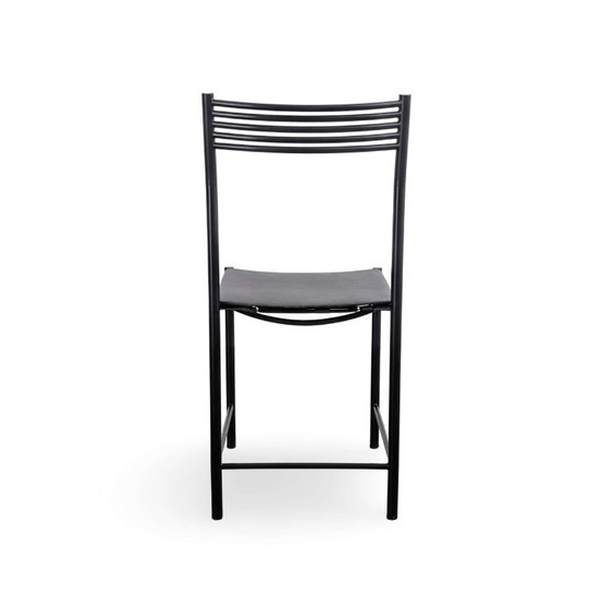 Black Leather Chair 1980s Italy Vintage Dining Chair, Metal (photo 6 of 8)