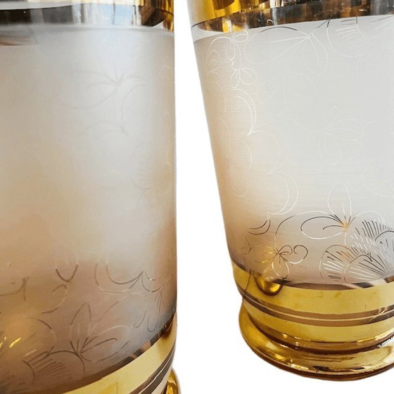 Image 1 of Par de jarrones De Rupel de cristal rosa bañados en oro, Art Déco de los años 30