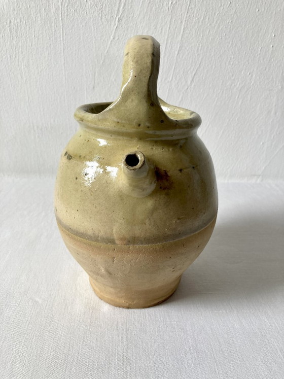Antique small goatskin jug in ochre glazed stoneware – Vases, Ceramic (photo 3 of 9)