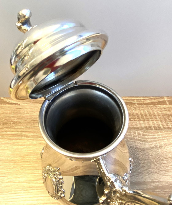 Image 1 of Élégante & Ancienne Verseuse à Thé Café Style Louis XV Rocaille Métal Argenté