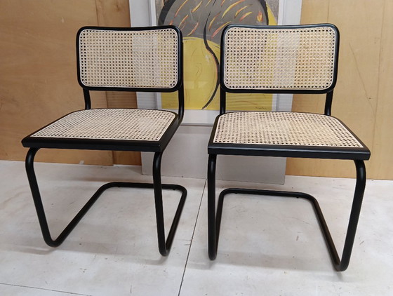 Image 1 of ALIVARMVSEVM 104. SET of 2 CESCA B32 Chairs (NEW) in Black Frame Limited Edition 