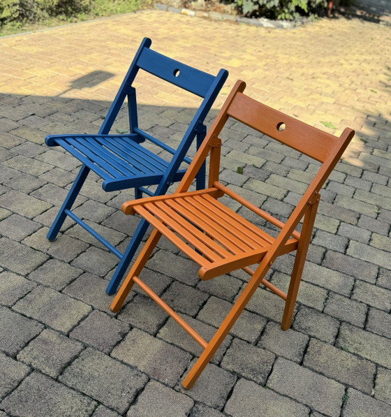 Set of Vintage Painted Blue and Orange Chairs – Dining chairs (photo 2 of 7)