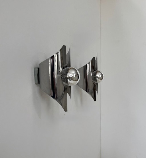 Paire d'appliques vintage, métal chromé, France, 1970